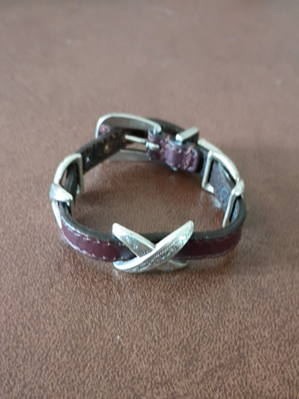 Brighton Kriss Kross Etched Bandit Leather Bracelet In Brown